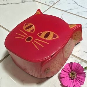 Red Cat Hand Made Leather Coin Bank